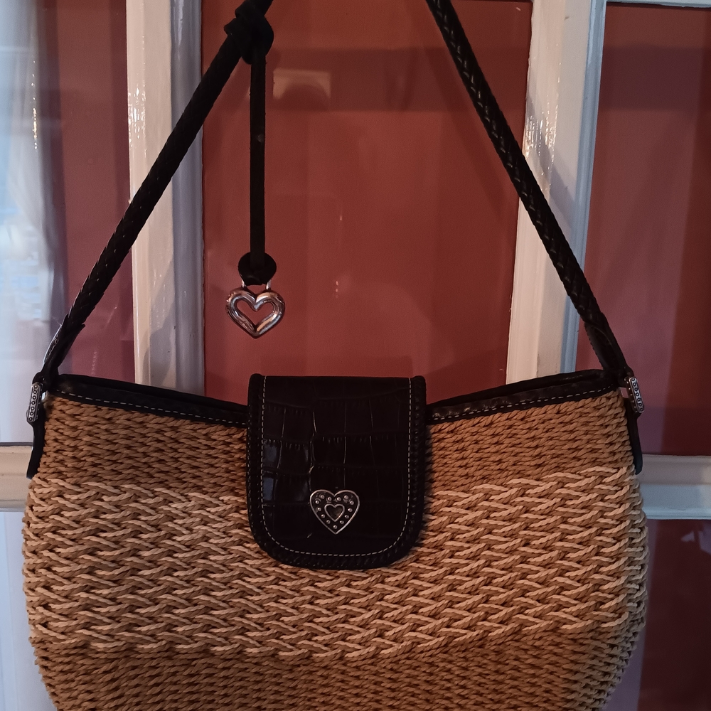 Chic Tan and Black Shoulder Bag with Adjustable Strap